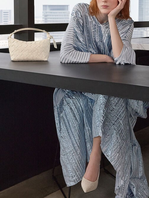 حذاء كعب منسوج بحزام خلفي ومقدمة مدببة, أبيض طباشيري, hi-res