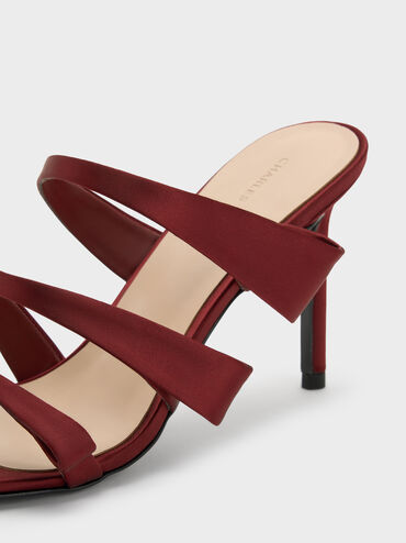 Satin Triple Pleated-Strap Stiletto Heels, Red, hi-res