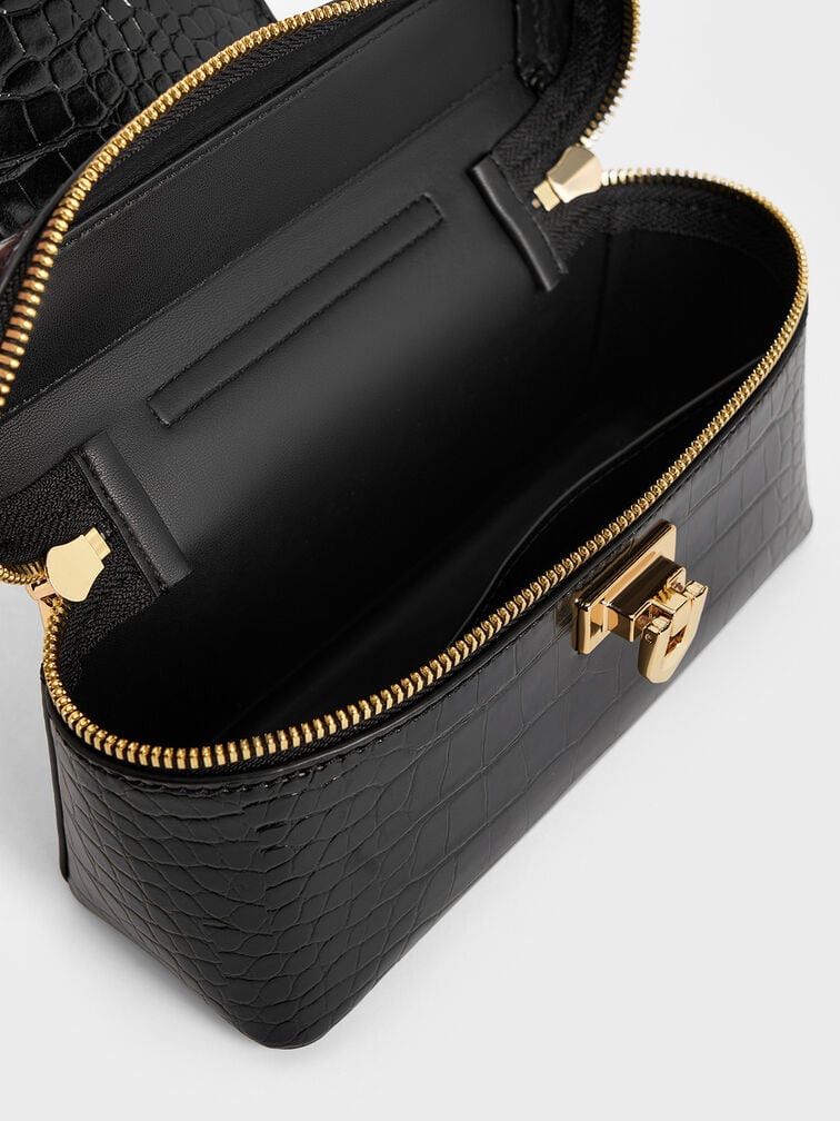 حقيبة زينة أروين بذراع علوي ونقشة جلد التمساح, أسود, hi-res