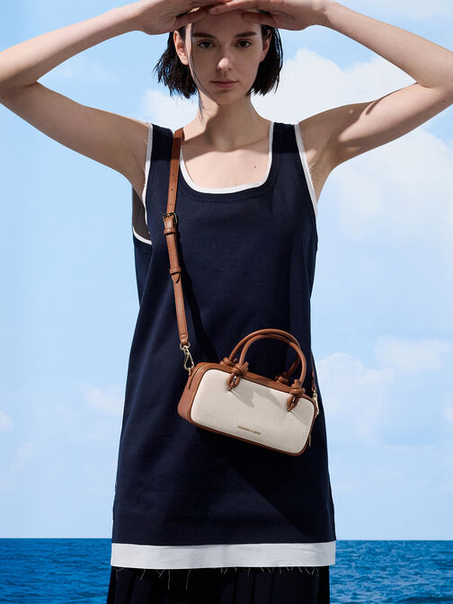 Sammie Canvas Knotted-Handle Elongated Bag, Taupe Canvas, hi-res