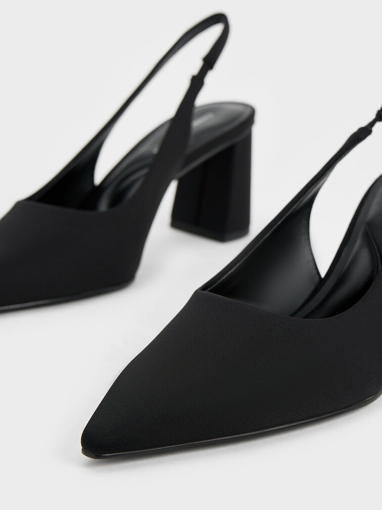 حذاء تيغان بكعب مفتوح من الخلف مائل من الإيلاستين, أسود, hi-res