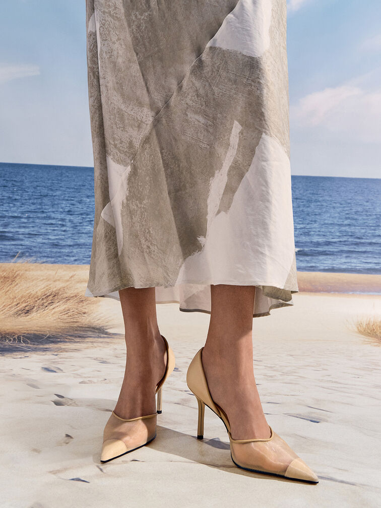 Mesh Pointed-Toe D'Orsay Pumps, Nude, hi-res