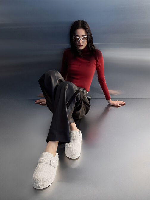 ميولز لورين ذات بتصميم مزخرف وكعب فلاتفورم, أبيض طباشيري, hi-res