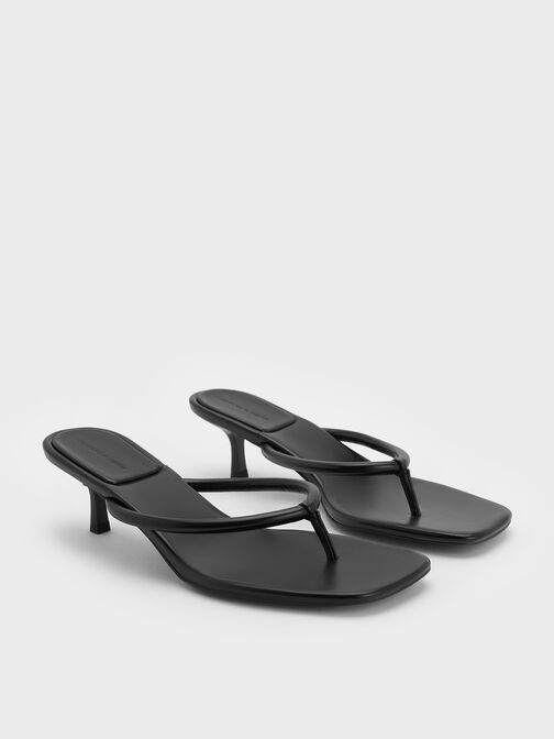 Kitten-Heel Thong Sandals, Black, hi-res