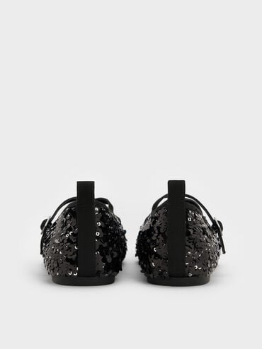 أحذية ماري جاين مسطحة مزينة بالترتر بأحزمة متقاطعة, أسود خشن, hi-res