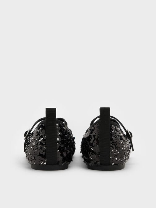 أحذية ماري جاين مسطحة مزينة بالترتر بأحزمة متقاطعة, أسود خشن, hi-res