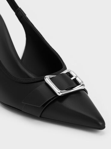 حذاء أنيتا مفتوح من الخلف بكعب عال ومقدمة مدببة وإبزيم أمامي وحزام حول الكاحل, أسود, hi-res