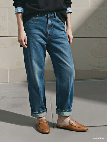 حذاء ميول لوفر بقطعة معدنية, كونياكي, hi-res