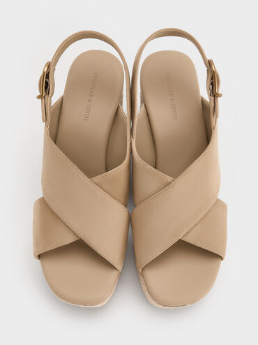 حذاء إسبادريل بكعب ويدج وأحزمة متداخلة من الشمواه, رملي, hi-res