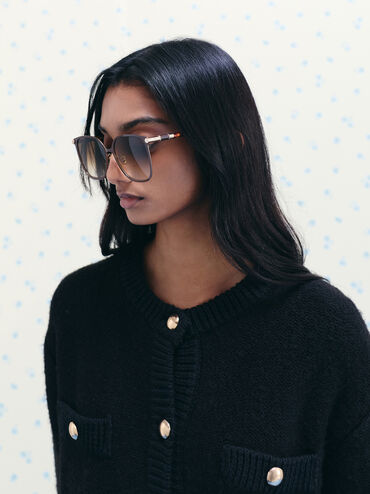 نظارات شمسية مربعة أوفيليا ذات لمسات معدنية, بني, hi-res