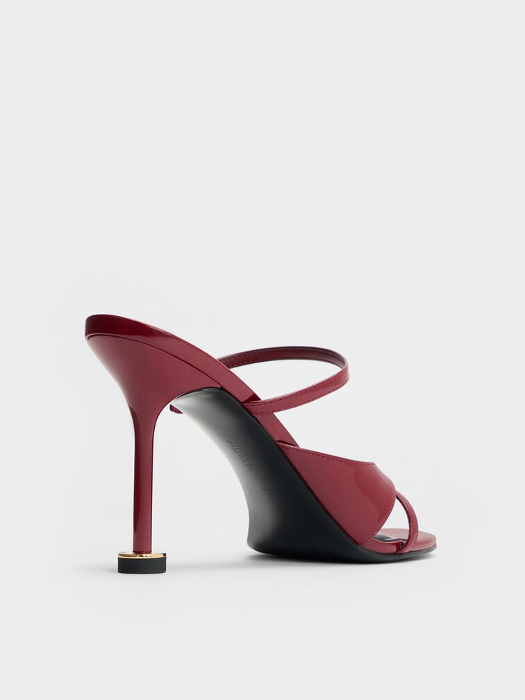 صندل مولز وين لامع بكعب منحوت ومتشابك, أحمر, hi-res