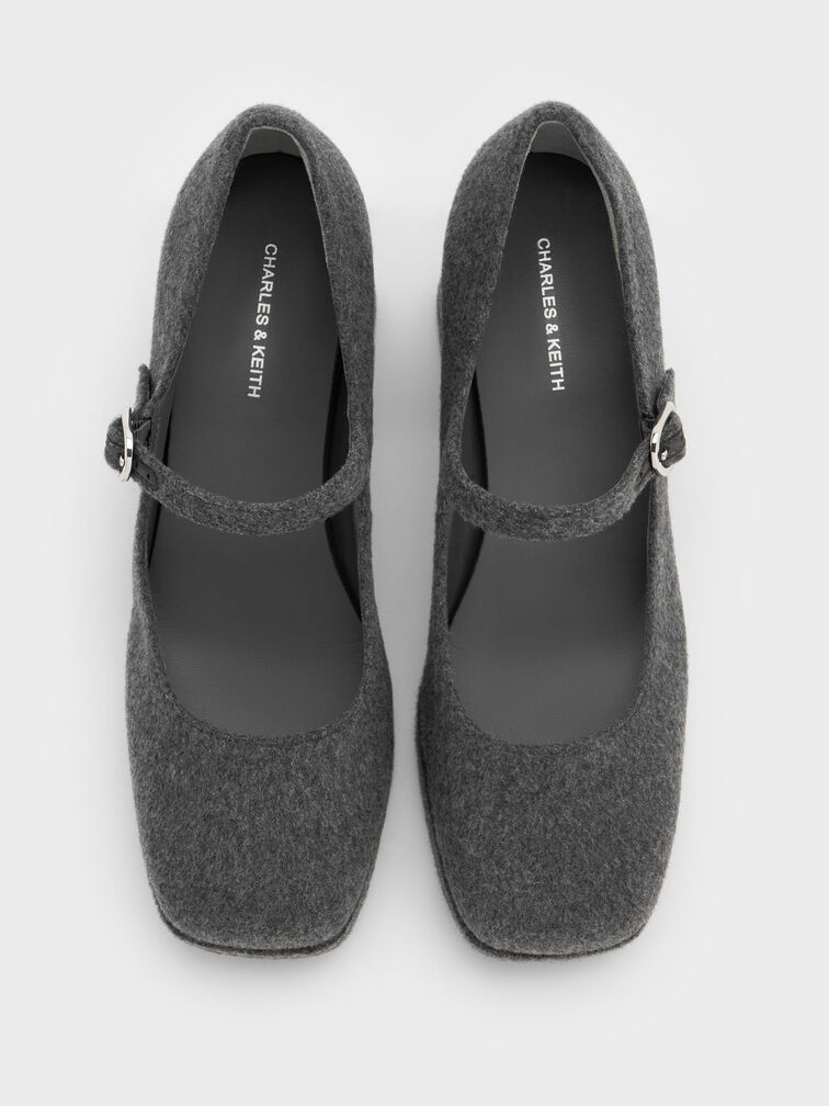 Felt Platform Mary Jane Pumps, Grey, hi-res