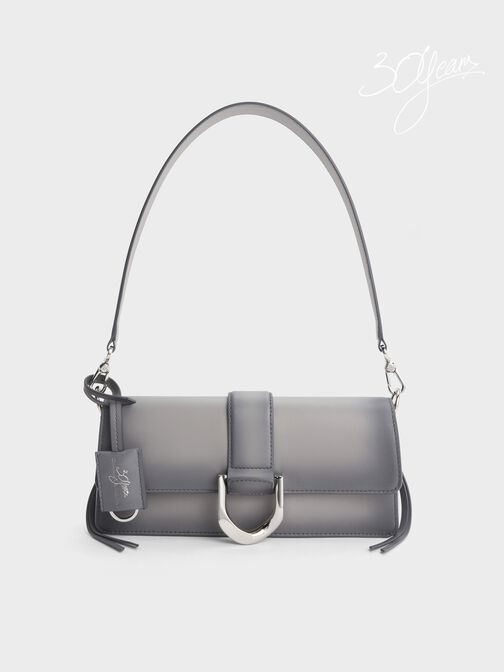 Gabine Leather Burnished Shoulder Bag, Grey, hi-res