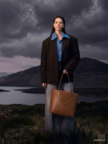 حقيبة تسوق ميدوري ذات التصميم الهندسي, شوكولاتي, hi-res