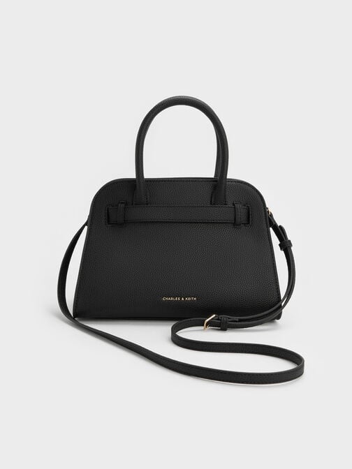 Aubrielle Belted Tote Bag, Black, hi-res