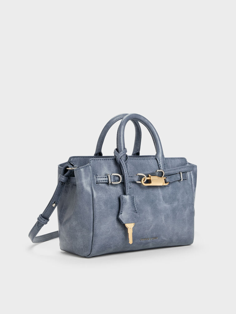 Mini Delfina Belted Tote Bag, Distressed Midnight Blue, hi-res