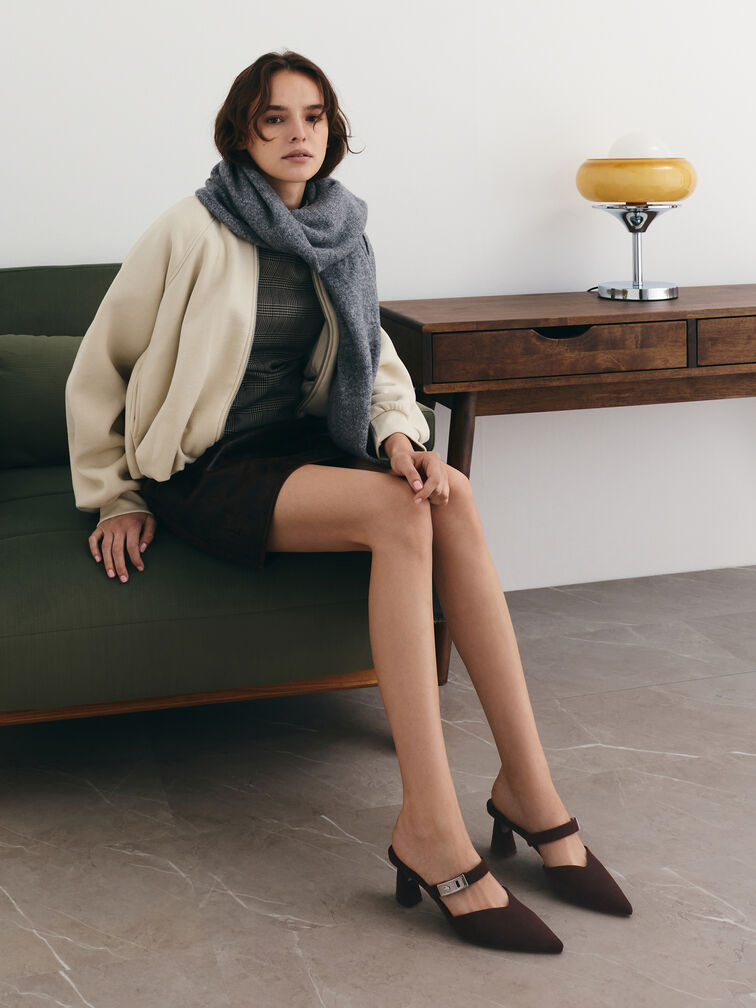 حذاء لاندو شمواه صناعي بكعب ومقدمة مدببة, بني محبّب غامق, hi-res