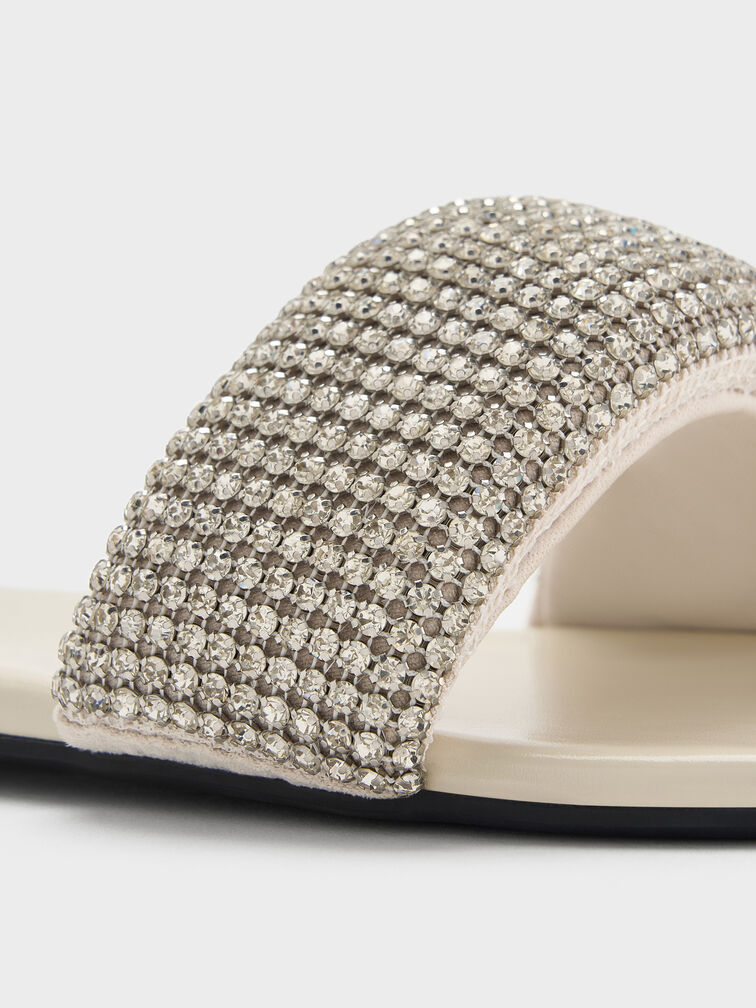 صندل شامواه صناعي مزين بالكريستال, أبيض طباشيري, hi-res
