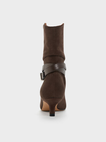 Karter Faux Suede Kitten-Heel Boots, Dark Brown Textured, hi-res