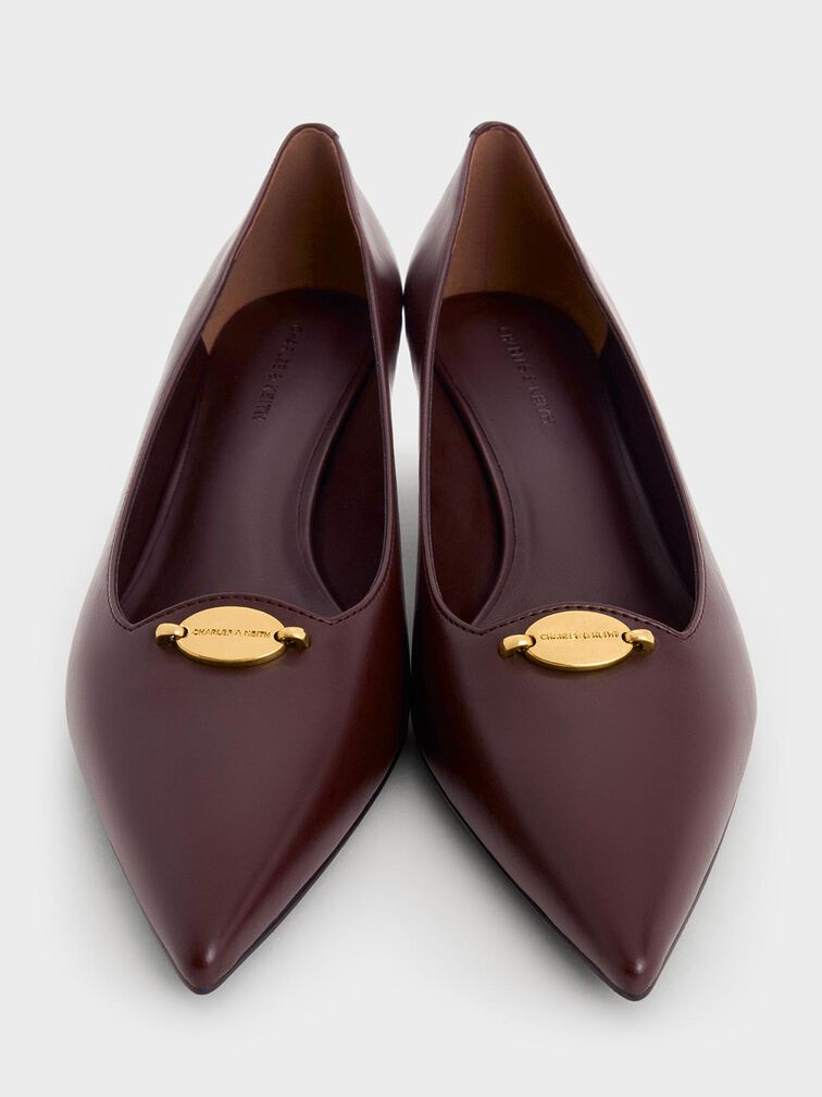 Metallic-Accent Pointed-Toe Blade-Heel Pumps, Burgundy, hi-res