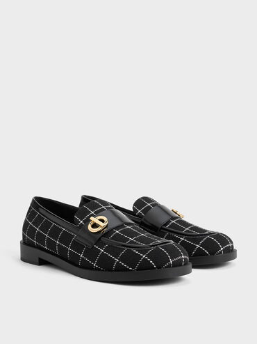 Marley Tweed Metallic-Accent Loafers, Black Textured, hi-res