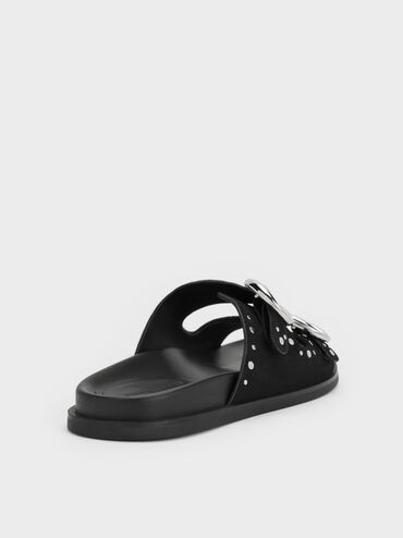 صندل سلايد مرصع بإبزيم وسيرين, أسود, hi-res