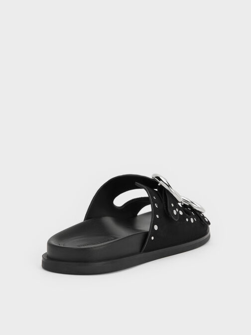 صندل سلايد مرصع بإبزيم وسيرين, أسود, hi-res