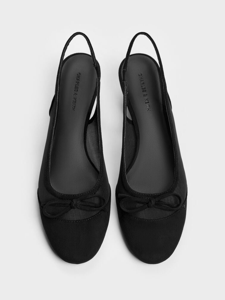 Mulligan Mesh Bow Slingback Pumps, Black Textured, hi-res