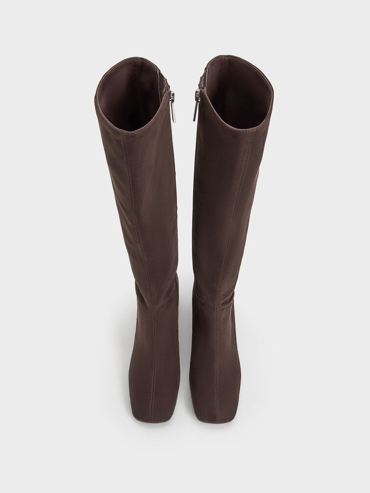 بوت شمواه صناعي بطول الركبة ومقدمة مربعة, بني محبّب غامق, hi-res