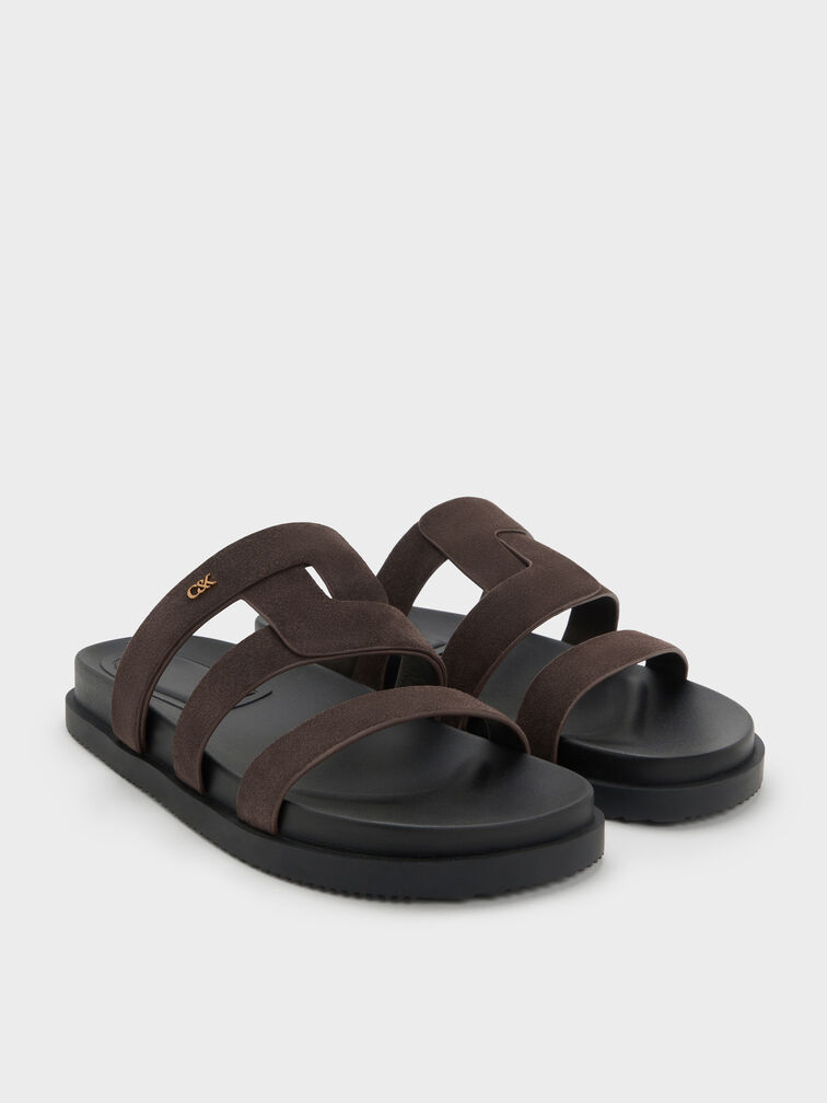 Petina Suede Flatform Sandals, Dark Brown Textured, hi-res