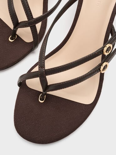 Crosover Toe-Ring Strappy Heels, Dark Brown, hi-res