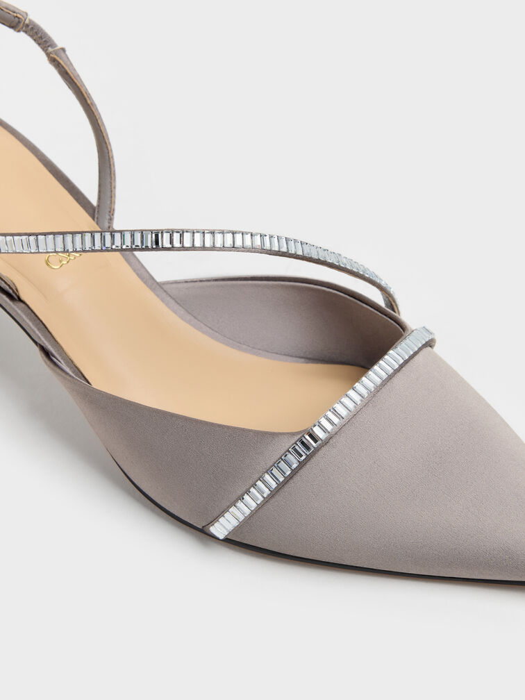 Gem Slingback Kitten Heels, Pewter, hi-res