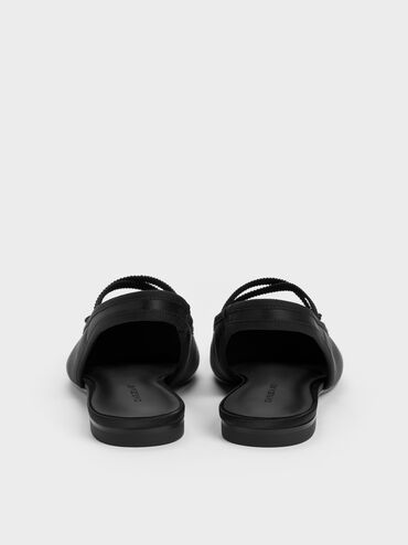 Satin Crossover Slingback Ballet Flats, Black Textured, hi-res