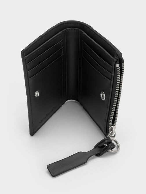 محفظة صغيرة بسحّاب علوي من إيفيت بتفاصيل مضفّرة, أسود كلاسيكي, hi-res