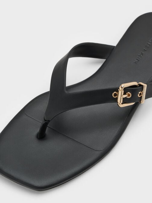 Buckled Thong Sandals, Black, hi-res