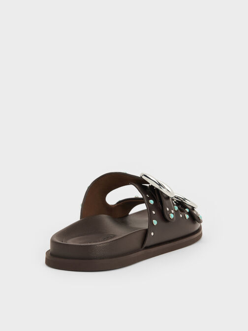 صندل سلايد مرصع بإبزيم وسيرين, بني داكن, hi-res