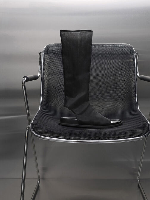 Loren Mesh Cut-Out Boot Sandals, Black Textured, hi-res
