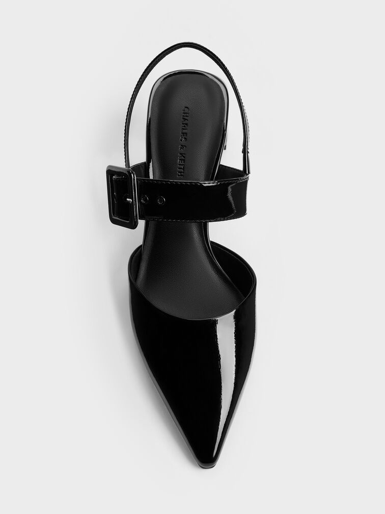 أحذية بكعب عالٍ مدبب مزين بإبزيم حاصل على براءة اختراع, أسود براق, hi-res