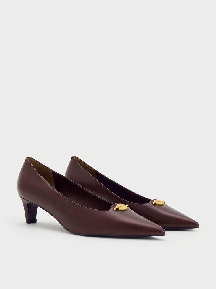 Metallic-Accent Pointed-Toe Blade-Heel Pumps, Burgundy, hi-res