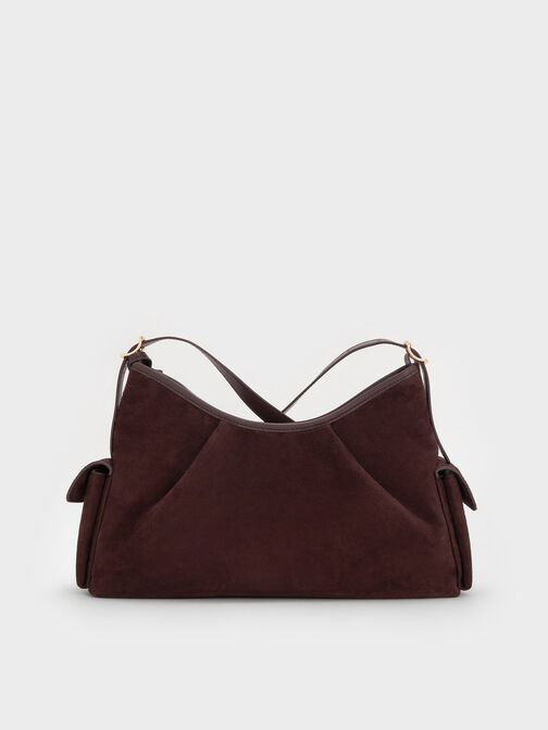 Khai Recycled Suede Side-Pocket Shoulder Bag, Espresso Brown, hi-res