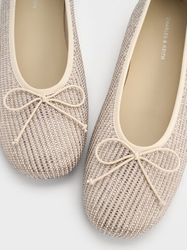 باليرينا ساتان مزينة بفيونكة مرصعة بالكريستال, ذهبي, hi-res