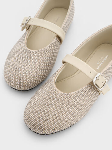 Girls' Pearl-Crystal Mary Jane Flats, Chalk, hi-res