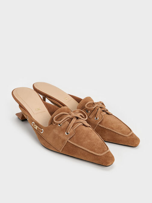 حذاء ميولز كوري من الشمواه بأحزمة للكاحل وكعب منحوت, كونياكي, hi-res