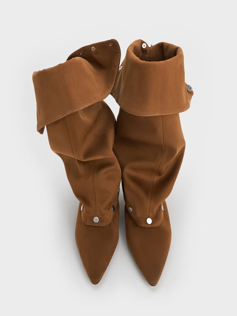 Gael Faux Suede Studded Convertible Kitten-Heel Knee-High Boots, Brown, hi-res