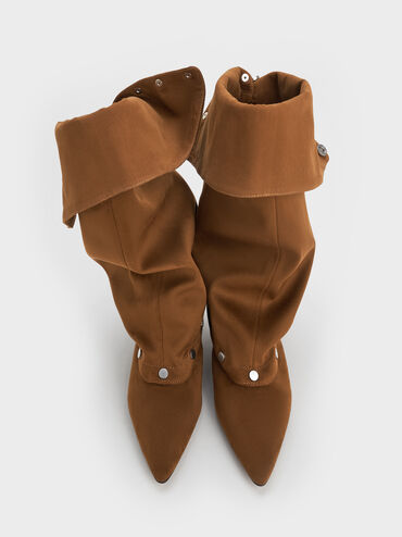 Gael Faux Suede Studded Convertible Kitten-Heel Knee-High Boots, Brown, hi-res