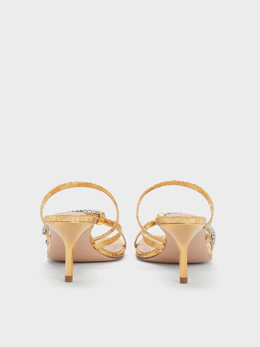 صندل منسوج بكعب وأشرطة مزين بحلية, ذهبي, hi-res