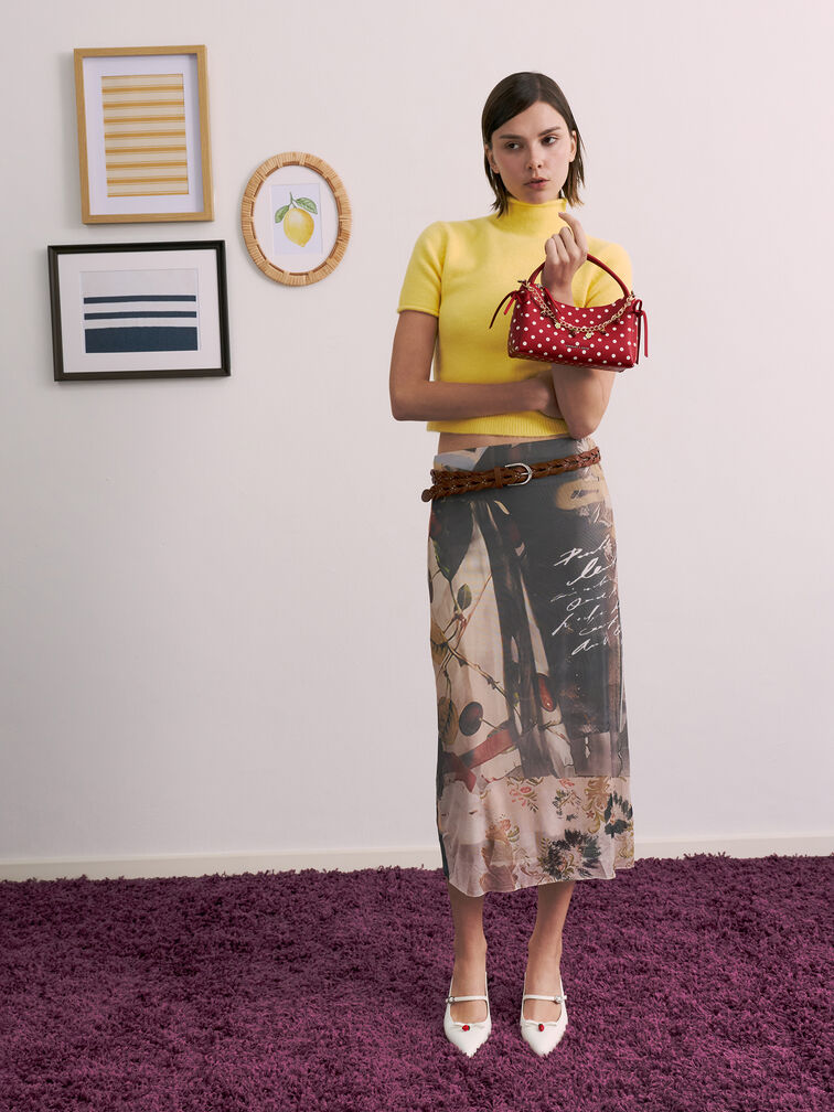 حقيبة هازل بمقبض علوي وفيونكة ونقشة منقطة, أحمر كلاسيكي, hi-res