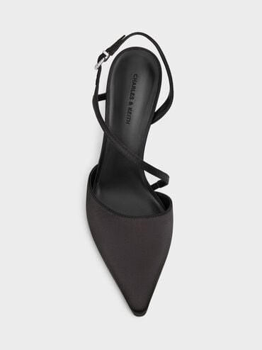 Cordelia Pointed Slingback Pumps, Black Textured, hi-res