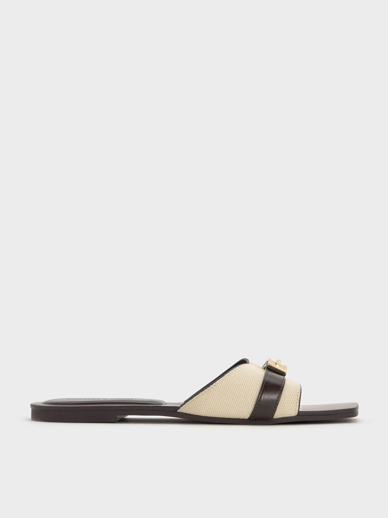 Lando Canvas Metallic-Accent Belted Slide Sandals, Multi, hi-res