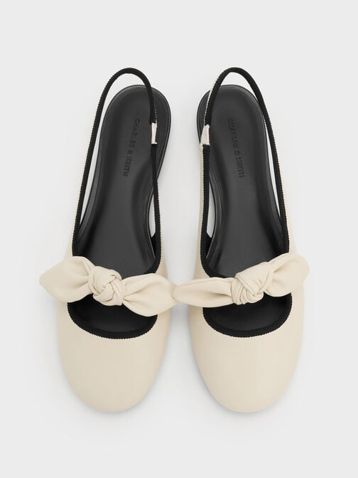 حذاء مسطح بحزام خلفي وفيونكة, أبيض طباشيري, hi-res